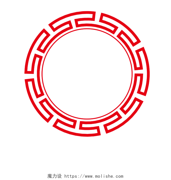 红色圆环  新年回形纹花纹  古风圆形框png  春节png素材  回纹圆  古风套图 矢量素材